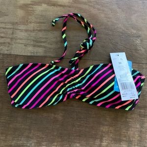 New F & F bandeau neck tie neon striped bikini top